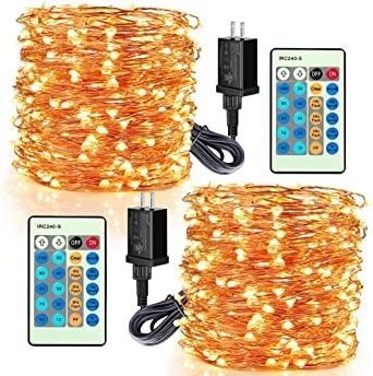 99ft 300 LEDs Dimmable Warm White Copper Wire Lights Remote Control For Garden Room